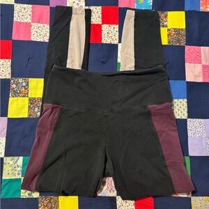 PINK Victoria's Secret Black Leggings with Burgundy and Beige Panels